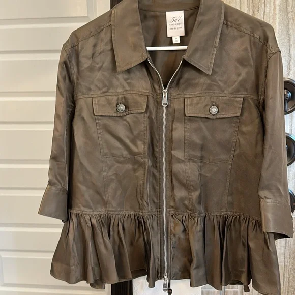 Cinq a Sept Helene Green Zip Peplum Jacket Size Medium - Picture 2 of 14